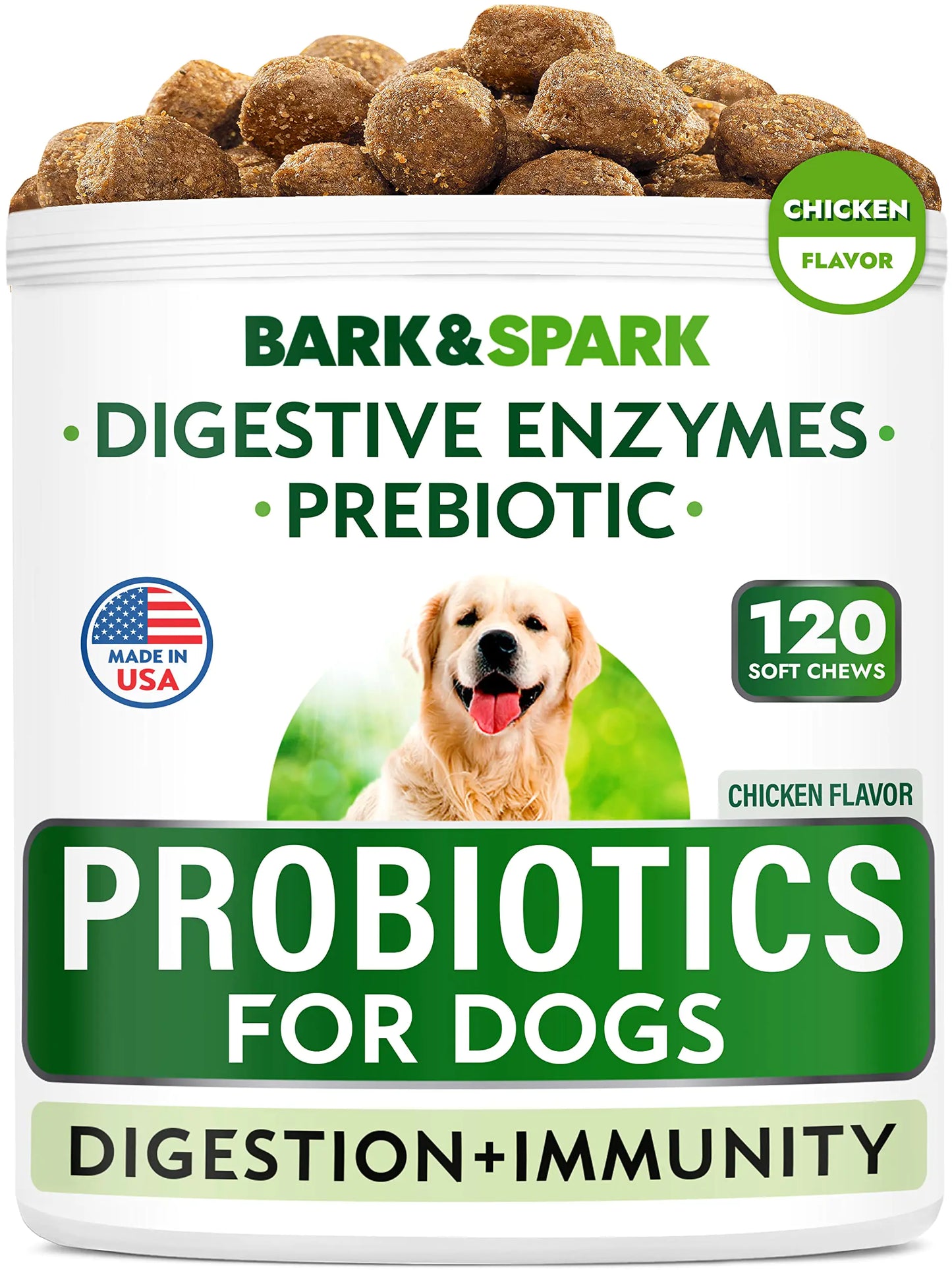 BARK&SPARK Dog Probiotic Chews - Gas Diarrhea Allergies.